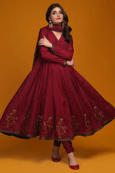 MAROON EMBROIDERED SLAB COTTON SUIT SET