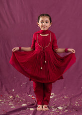 Jiyara Cherry Red Jacket Anarkali Suit Set