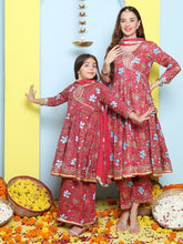 Floral Printed Angrakha Anarkali Kurta & Trousers With Dupatta