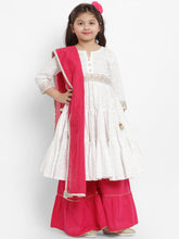 WHITE PRINTED KURTA SET WITH RED DUPATTA
