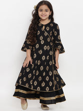 Black Foil Printed Kurta Has V Neck And Angrakha Ethnic