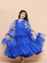 V-Neck Ruffled Detail Net Fit & Flare Maxi Dress