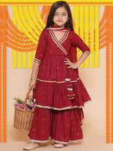 Maroon Ethnic Printed Angrakha Gotta Patti Kurta Sharara & Dupatta
