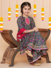 Blue Floral Printed Angrakha Gotta Patti Kurta Sharara set With Dupatta