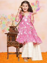 Pink Floral printed Angrakha style Kurta