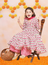 Off-white Pink Printed Round- Neck Kurta with Plazzo with Dupatta