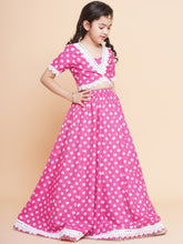 Pink Bandhani Printed Lace Work Choli With Lehenga.