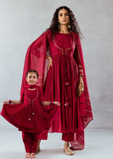Jiyara Cherry Red Jacket Anarkali Combo set