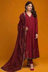 MAROON EMBROIDERED SLAB COTTON SUIT SET