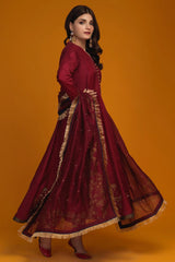MAROON EMBROIDERED SLAB COTTON SUIT SET