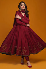 MAROON EMBROIDERED SLAB COTTON SUIT SET