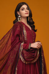 MAROON EMBROIDERED SLAB COTTON SUIT SET