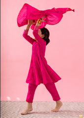 Rani Pink Pintucks Anarkali Suit Set