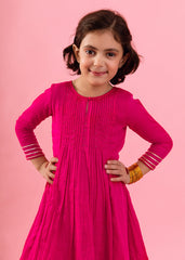 Rani Pink Pintucks Anarkali Suit Set