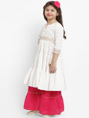 WHITE PRINTED KURTA SET WITH RED DUPATTA