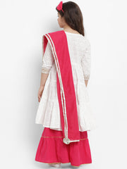 WHITE PRINTED KURTA SET WITH RED DUPATTA