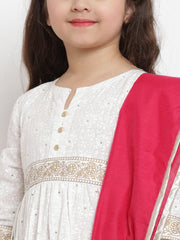 WHITE PRINTED KURTA SET WITH RED DUPATTA