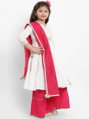 WHITE PRINTED KURTA SET WITH RED DUPATTA