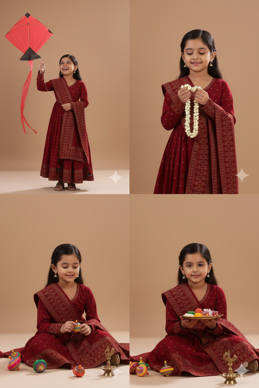 Maroon Cotton Printed Anarkali