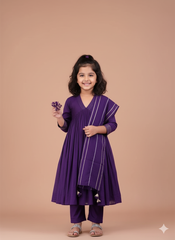 Purple Collar Neck Anarkali combo set