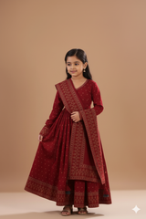 Maroon Cotton Printed Anarkali
