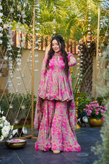 Petaline Pink Cosmos Sharara Set