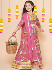Pink Printed Cotton Lehenga Choli Set
