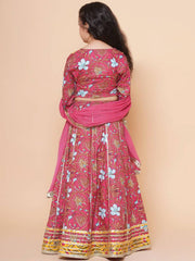 Pink Printed Cotton Lehenga Choli Set
