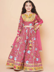 Pink Printed Cotton Lehenga Choli Set
