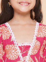 Pink Floral printed Tiered style kurta