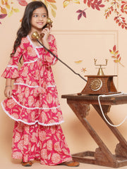 Pink Floral printed Tiered style kurta
