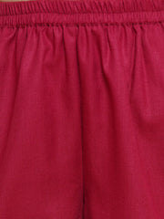Maroon Ethnic Motifs Printed Angrakha Cotton Kurta With Trouser & Dupatta