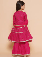 pink Ethnic Printed Angrakha Gotta Patti Kurta with Sharara & Dupatta