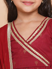 Maroon Ethnic Printed Angrakha Gotta Patti Kurta Sharara & Dupatta