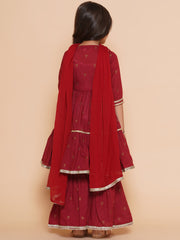 Maroon Ethnic Printed Angrakha Gotta Patti Kurta Sharara & Dupatta