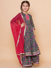 Blue Floral Printed Angrakha Gotta Patti Kurta Sharara set With Dupatta