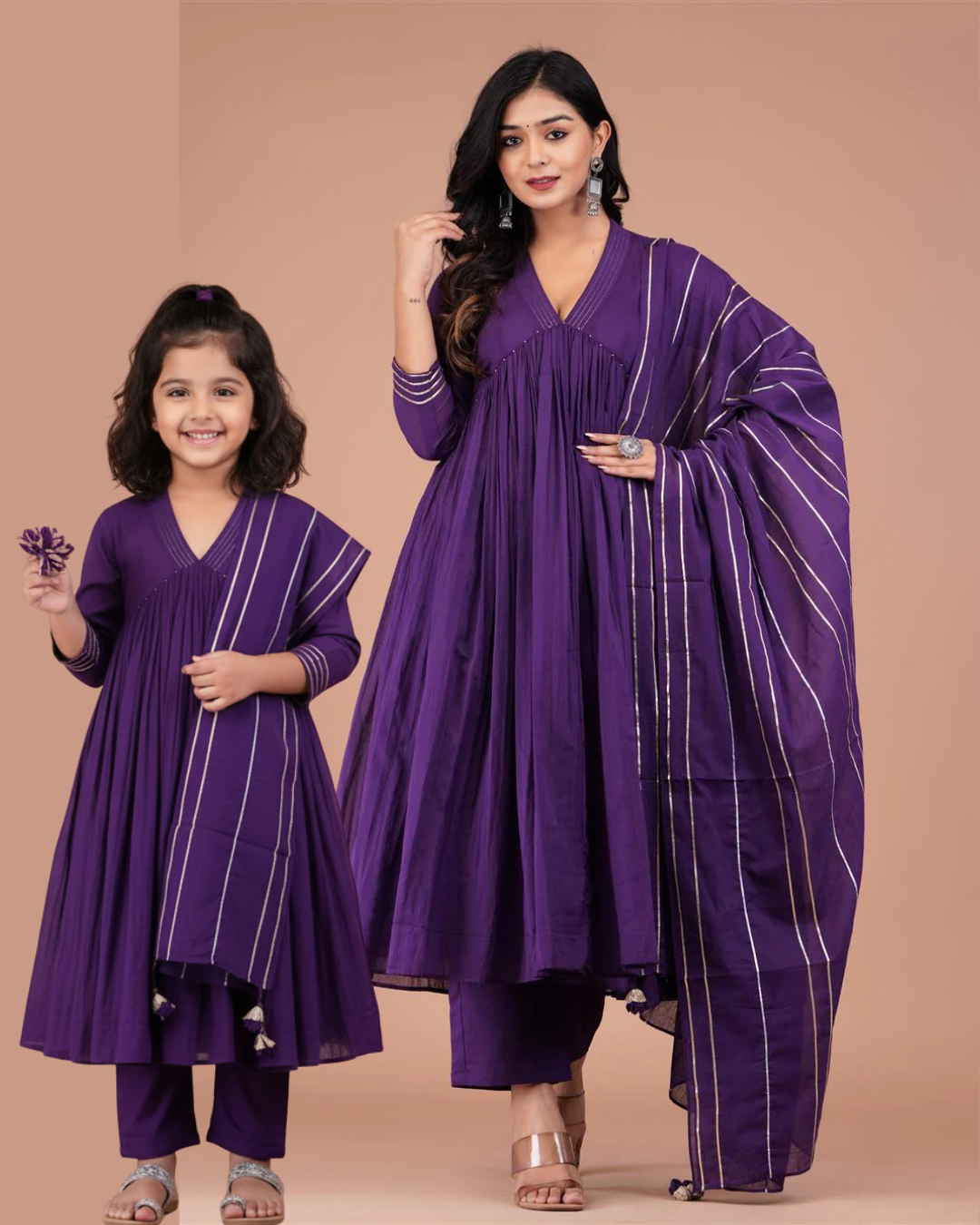 Purple Collar Neck Anarkali combo set