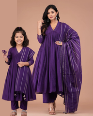 Purple Collar Neck Anarkali combo set
