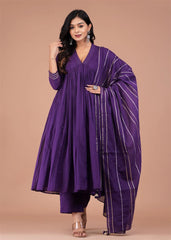 Purple Collar Neck Anarkali combo set