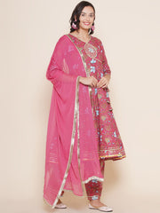Floral Printed Angrakha Anarkali Kurta & Trousers With Dupatta