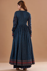 Blue Cotton Printed Anarkali Combo set